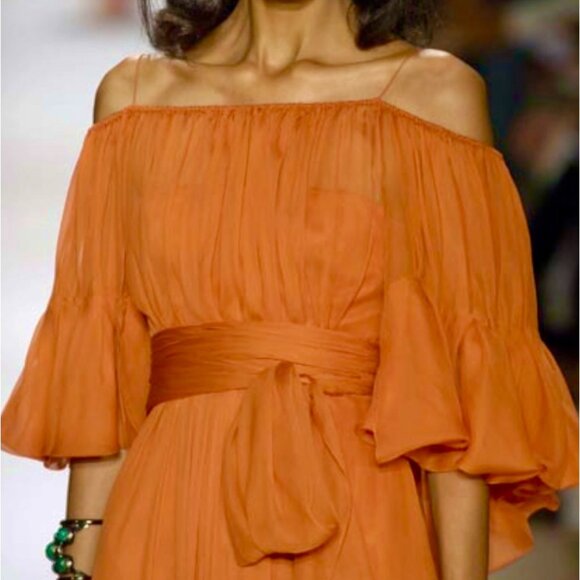 J. Mendel long dress gown sz 6 tassels train off shoulder Sp 2008 - Picture 6 of 16